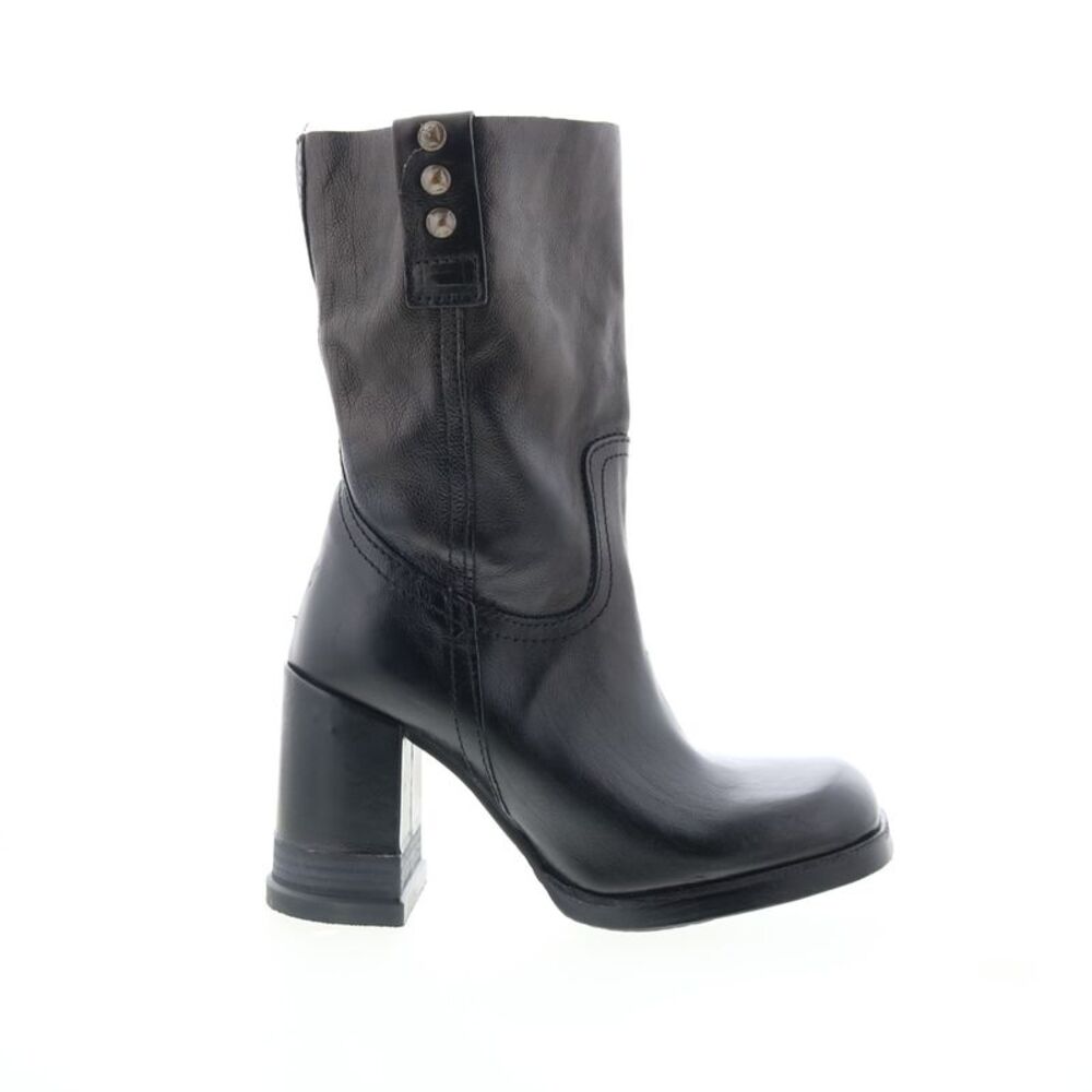 A.S.98 Black Leather Block-Heel Mid-Calf Boots